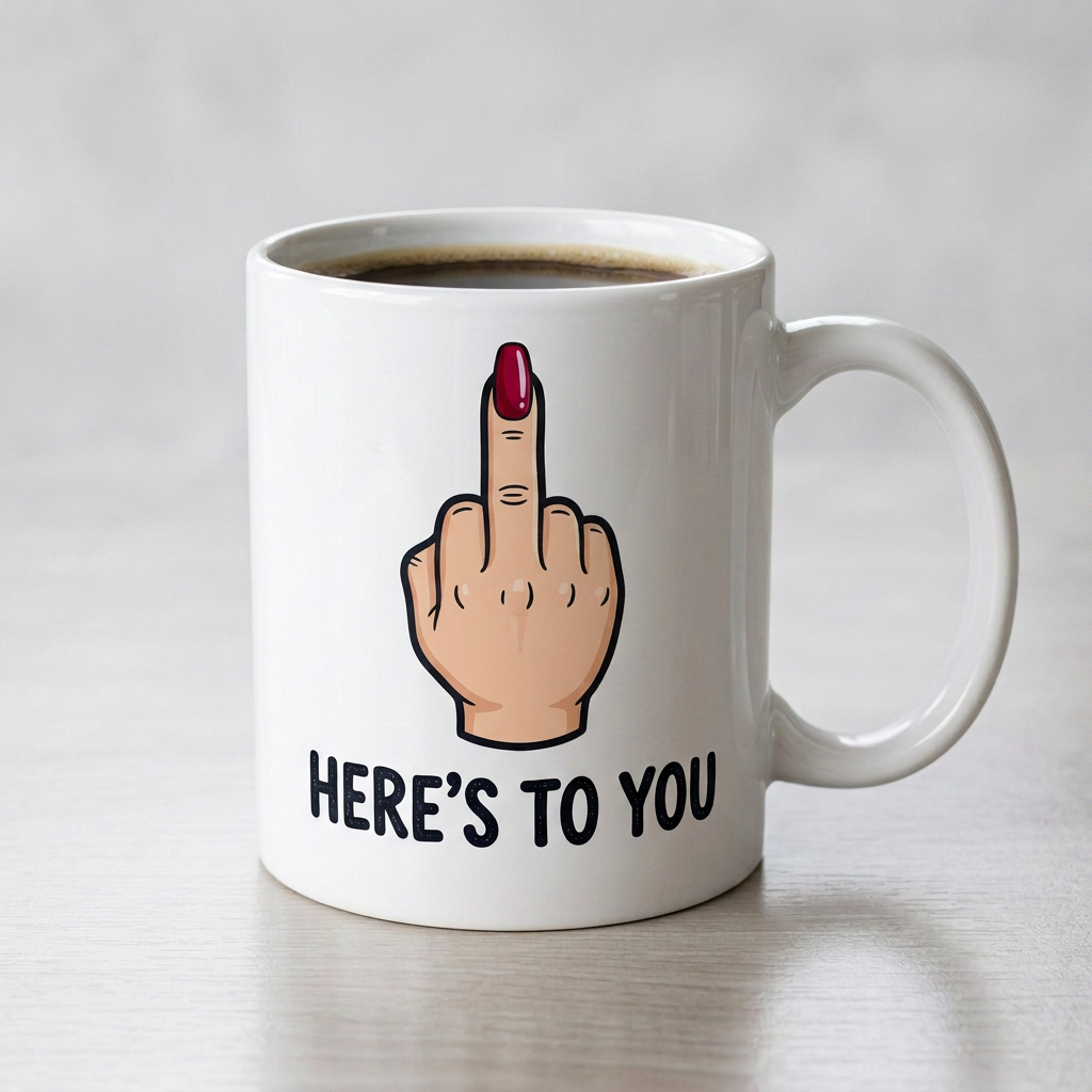 Here's to You Coffee Mug with middle finger and long painted nail